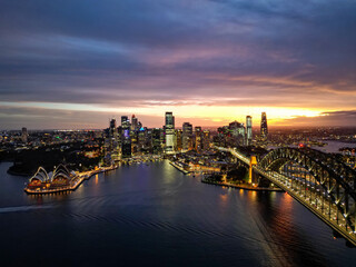 sydney harbour in sunset mood, dramatic sky