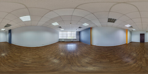 360 hdri panorama in interior of empty room with repair for office with sun light from windows in equirectangular full seamless spherical  projection