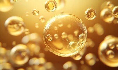  Luxurious Collagen Essence Bubbles: Innovative Skincare Solution Floating on Deep Brown Background. Vector Illustration Showcasing Cosmetic Innovation and Beauty Treatments for Seasonal Promotions an