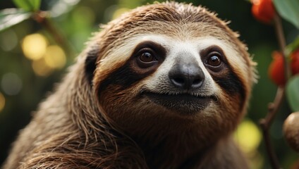 Fototapeta premium Minimalist D Clay of a Cute Sloth Emphasizing Simple Shapes and Vibrant Colors.