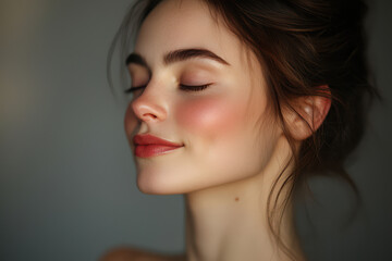 A close up of a girl's face with her eyes closed