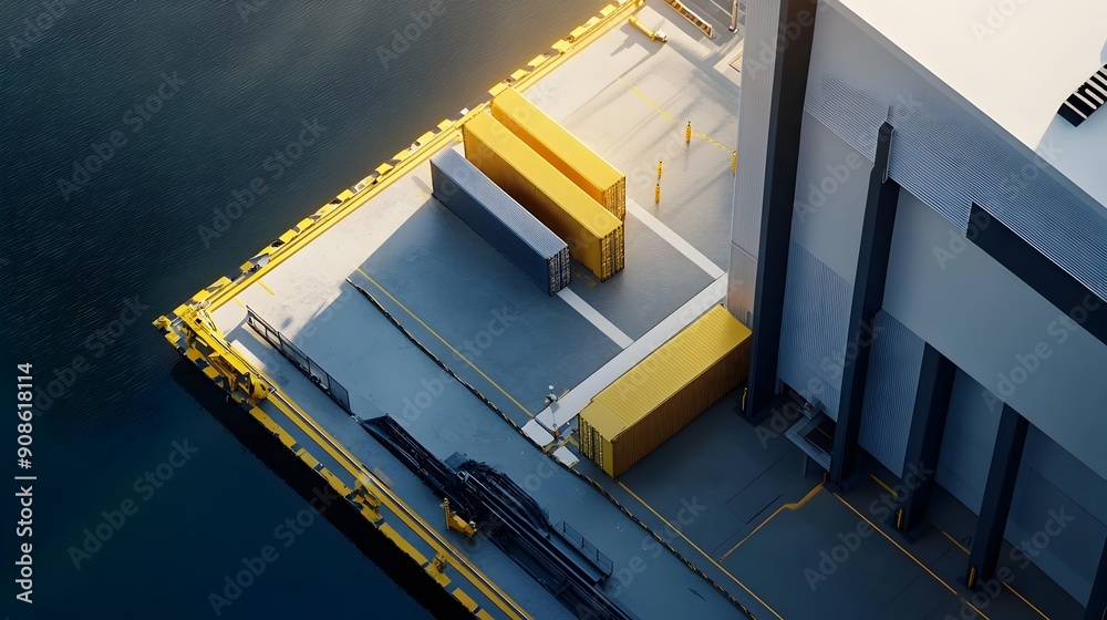 Poster high tech shipping dock with comprehensive cargo tracking and security systems for safe and efficien