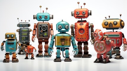 Fototapeta premium Vintage Robots Standing Together