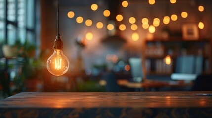 A oft lighting hanging bulbs illuminating modern office