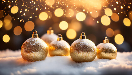  Vintage Christmas Baubles On Snow With Golden Lights- A nostalgic image of vintage Chri_1(461)