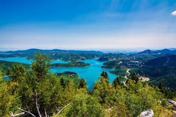 Idyllic landscape on the lake of Plastiras in central Greece.