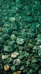top view green pebbles underwater