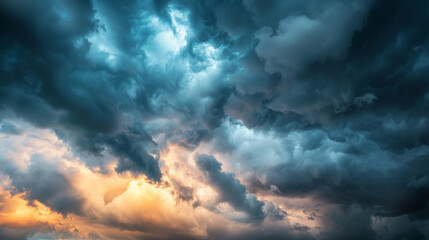 Obraz premium Close-up of a dramatic sky before a storm with dark, brooding clouds and patches of light