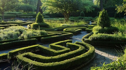 Geometric patterns in environmental design. Describe a landscape or garden design that incorporates geometric patterns.