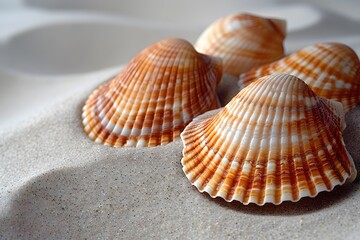 Seashells on Sandy Beach - Nature, Coastal, Summer Vacation, Shell Collection, Stock Photo