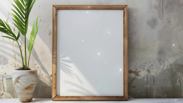Mockup picture frame blank template. Poster print wooden frame mock up. Wall art canvas showcase