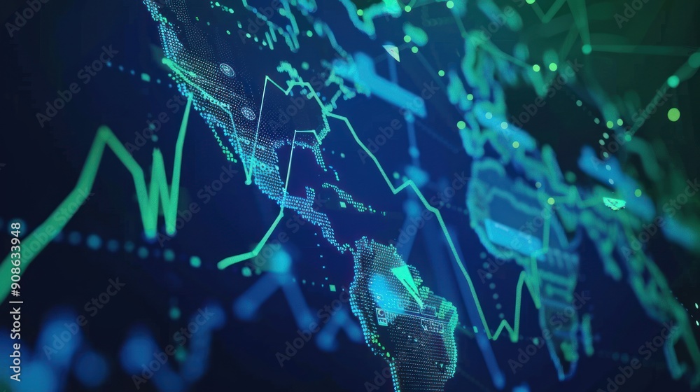 Poster digital world map with data visualization