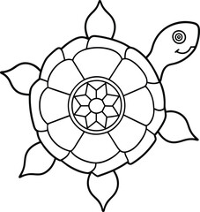 Turtle  coloring page kids friendly simple line art cute turtle with mandala design