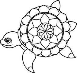 Turtle Coloring Page for Kids Simple Art with Geometric Flower Mandala Pattern
