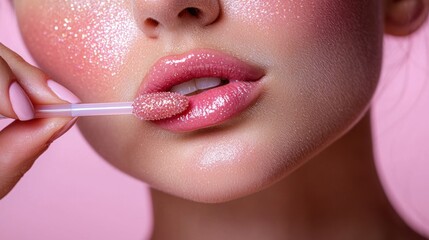 Obraz premium woman applying lipstick