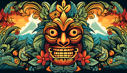 Hawaiian Tribal Tattoo lowbrow surrealist illustratration