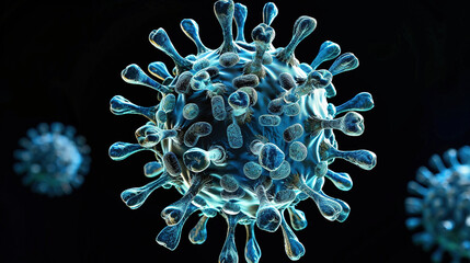 close-up of the influenza virus on a black background