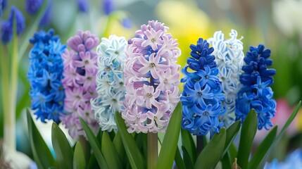 Hyacinths, filling the air with their sweet fragrance and adding bursts of color to Easter gardens and floral arrangements.