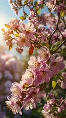 Fototapeta premium Beautiful nature spring background with a branch of blooming sakura