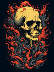 Hydra head skeleton lowbrow surrealist illustratration