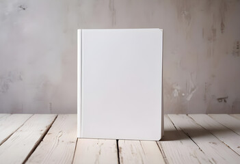 White Book Mockup on Rustic Wooden Tabletop