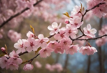 Fototapeta premium Beautiful nature spring background with a branch of blooming sakura