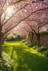 Obraz premium Beautiful nature spring background with a branch of blooming sakura