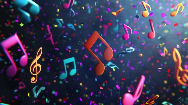 3d music notes with dark background and copy space 