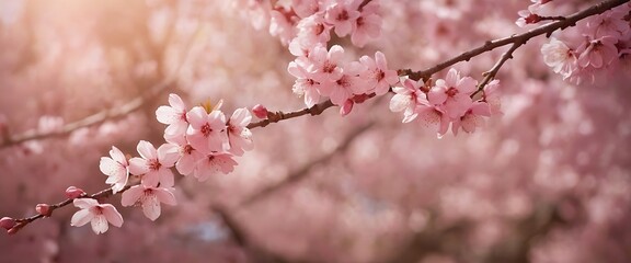 Fototapeta premium Beautiful nature spring background with a branch of blooming sakura
