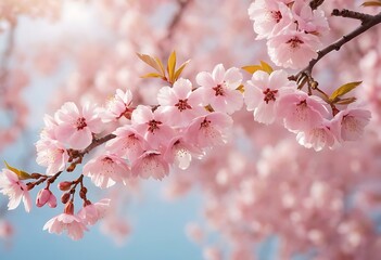 Naklejka premium Beautiful nature spring background with a branch of blooming sakura