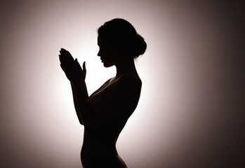 Diffuse sexy woman silhouette with showing hands