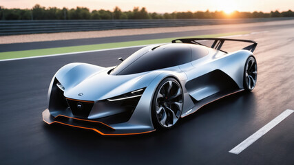 Naklejka premium futuristic electric sport fast car chassis and battery packs with high performance or future EV fatory production and prototype showcase concepts