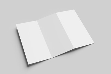 Blank DL tri-fold brochure for mockup. 3D rendering illustration.
