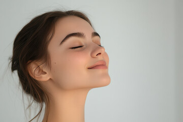 A close up of a girl's face with her eyes closed