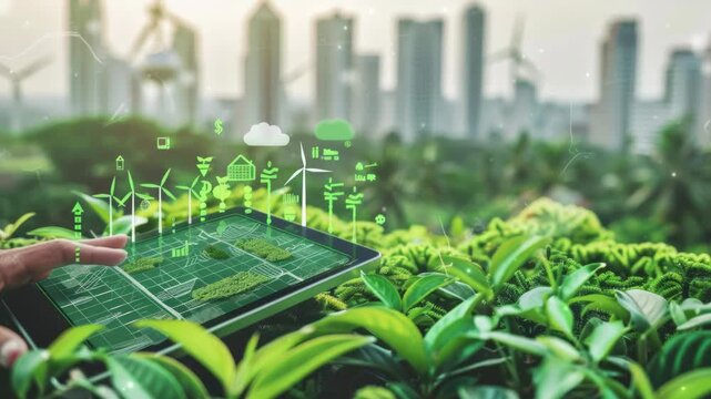 A corporate report highlighting ESG (Environmental, Social, Governance) metrics within the green energy sector, showcasing sustainable business practices in the renewable energy industry 