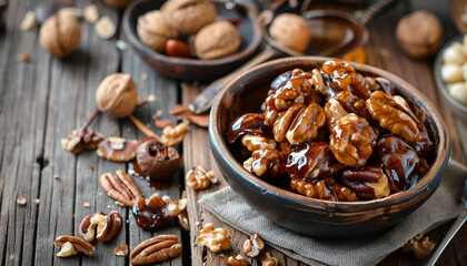Nuts in caramel, unhealthy eating