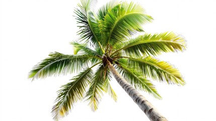 A solitary palm tree with an ivory fruit, set against a blank canvas, surrounded by exotic greenery.