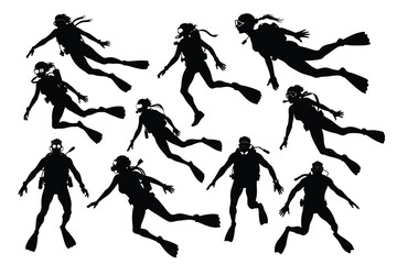 man and female diver silhouette set
