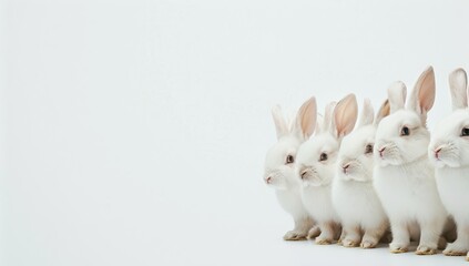 Obraz premium Four White Rabbits on a White Background