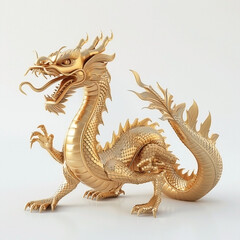 3D Render of Golden Chinese Dragon on White Background