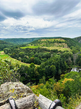 view of the river and wood from the point of interest in Czech republic, in Vinice Hnanice, bicycle trip