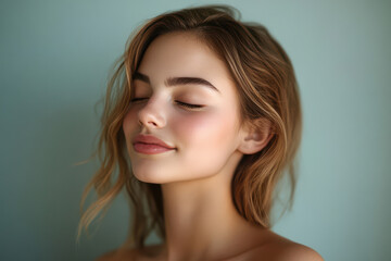 Fototapeta premium A close up of a girl's face with her eyes closed