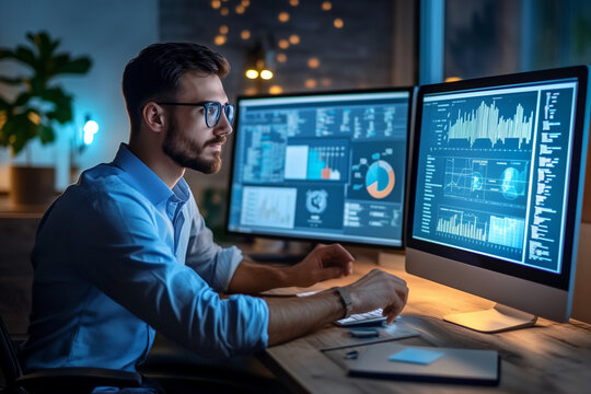 SEO Concept: Digital Marketer Analyzing Backlink Profiles with Advanced Tools. Professional Strategist Optimizing Website Performance and Search Engine Rankings through Data-Driven Link Building Tech.