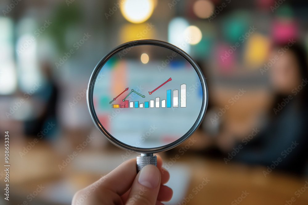 Wall mural seo concept: digital marketer optimizing search engine rankings website traffic. magnifier