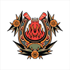 horseshoe tattoo illustration vector design