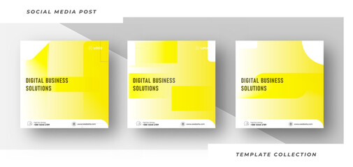 Digital business solutions live webinar and corporate social media post background yellow template 