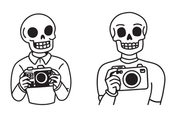 Hipster Skeleton Illustrations: Trendy Marker 
Art with Cameras.