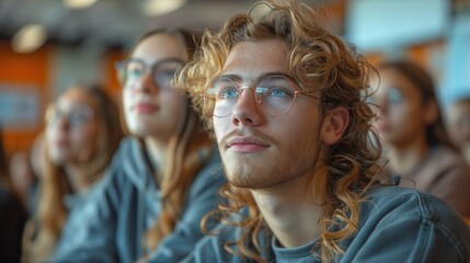 Obraz premium Diverse Audience at Event Focused on Young Man