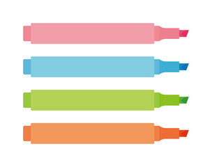 Fototapeta premium A set of colorful marker pens and highlighters. Stationery for art, office, study, and design.