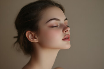 Naklejka premium A close up of a girl's face with her eyes closed